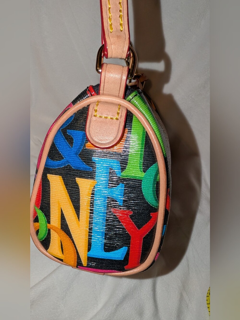 Dooney & Bourke Retro Grafica Mini Barrel Bag Rainbow Zipper Black Multi EUC - Picture 5 of 16